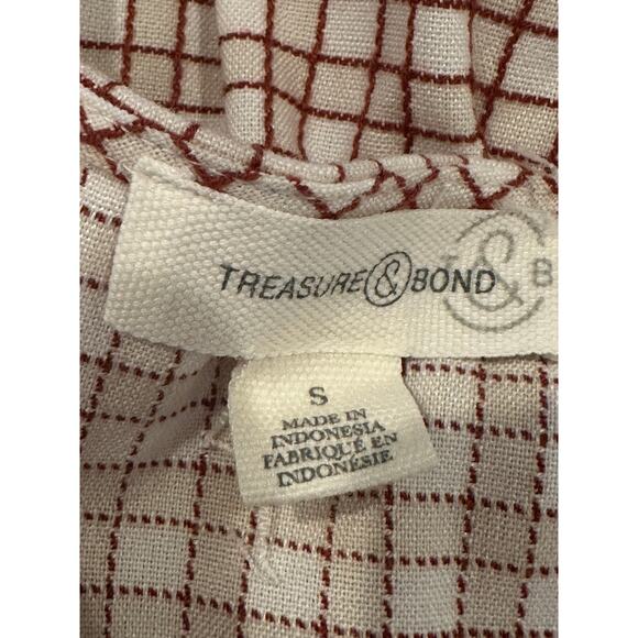 Treasure & Bond Women's Ivory Rust Checkered Peplum Sleeveless Faux Wrap NWOT S - Picture 7 of 8